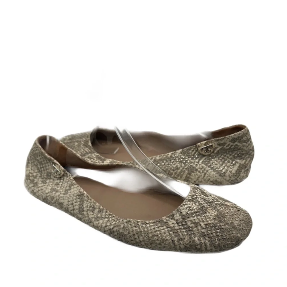 Tory Burch Sz 9 1/2 Roccia‎ Travel Cream Ballet Flats Snakeskin Print